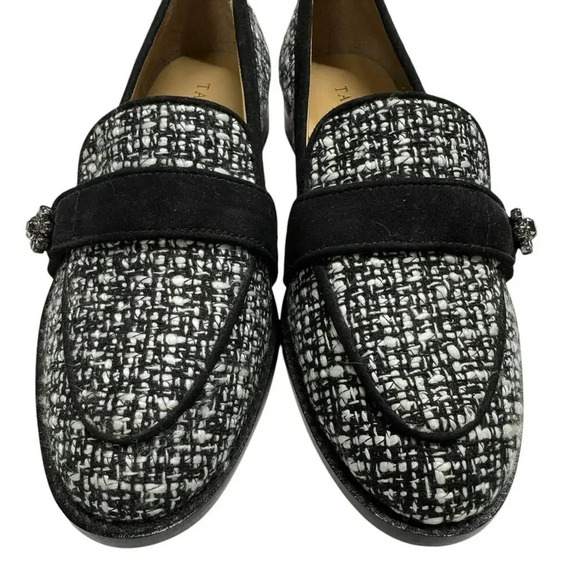 Talbots NWOT Leighton Bouclé Loafers in Black & White 1”heel Leather Sole Sz 6.5 - Picture 4 of 11